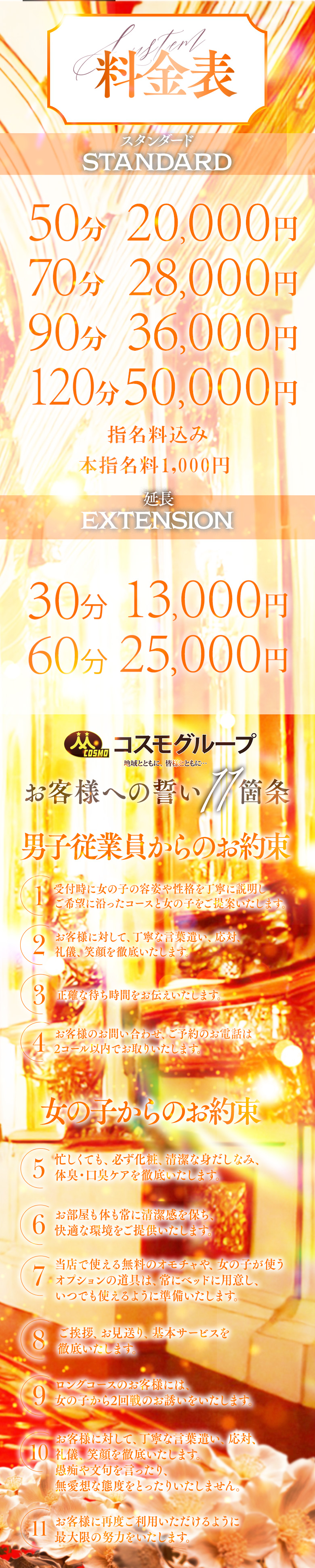 道後ソープ「道後しらゆきひめ」料金システムの一覧表
