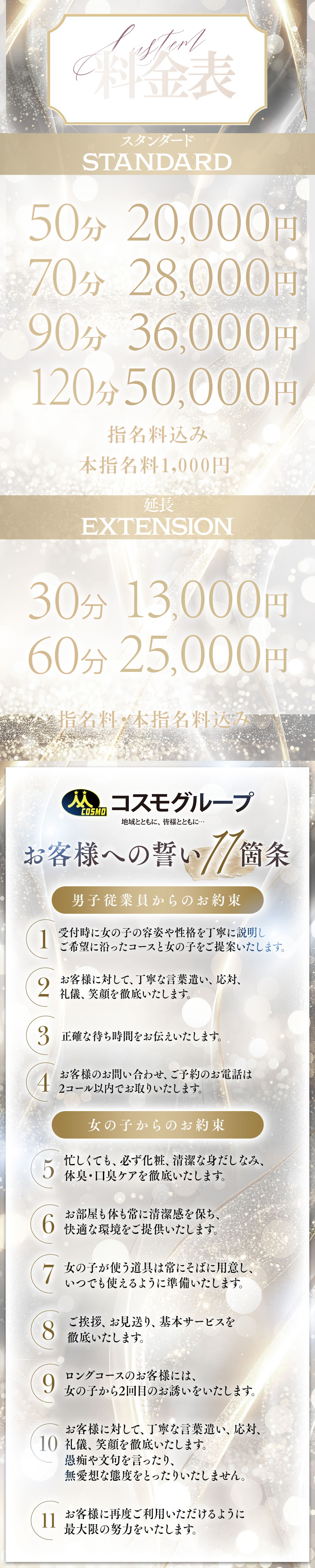 道後ソープ「道後しらゆきひめ」料金システムの一覧表